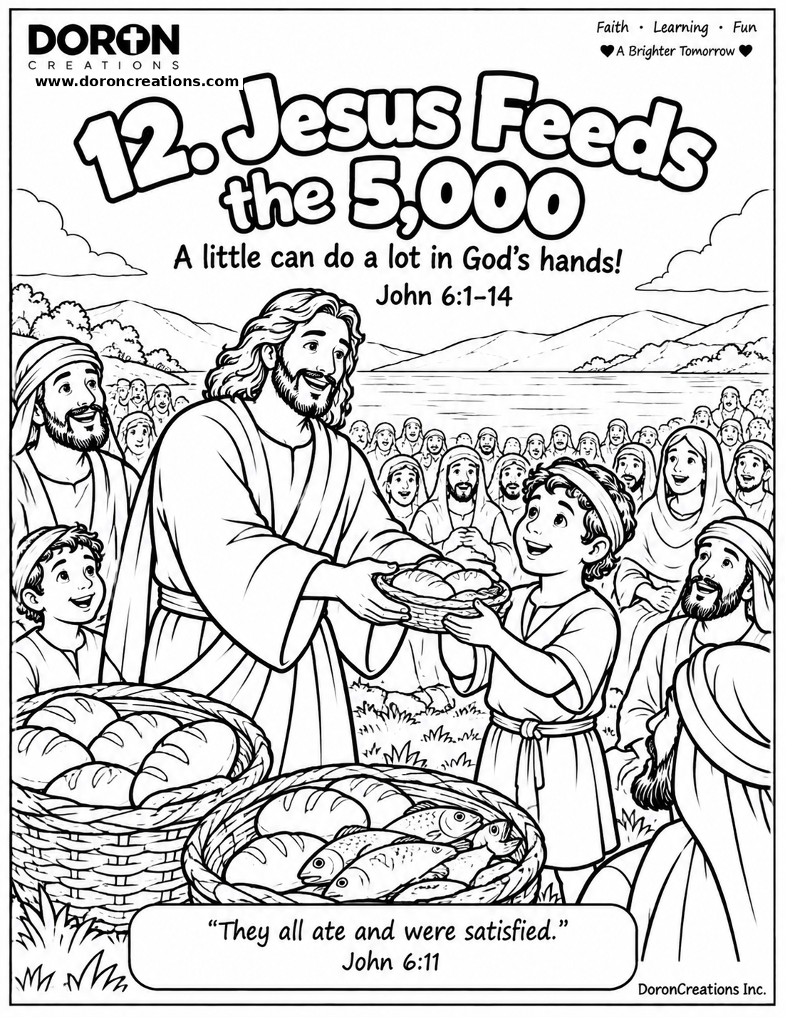 Jesus Feeds the 5,000 coloring page preview